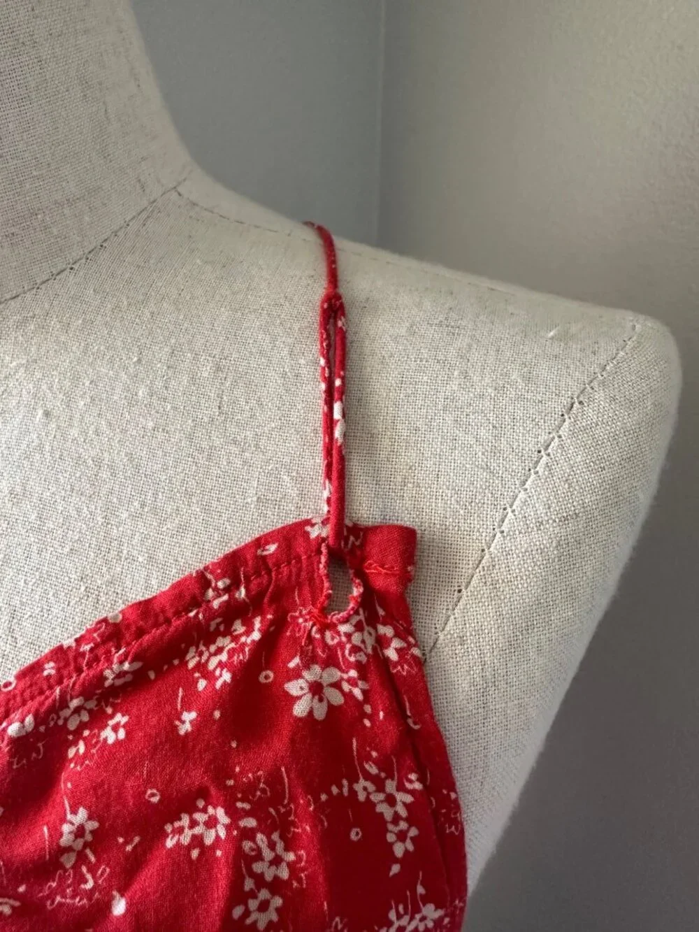 Free People Red Floral Print Halter Mini Dress Viscose Tie Back Lightweight XS